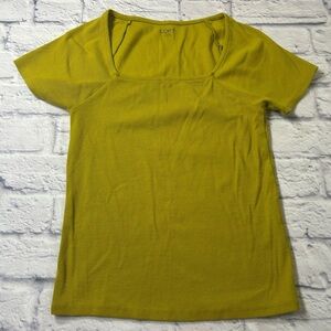 LOFT Mustard Ribbed Short Sleeve Tee. Square Neck. Stretch. Size S.